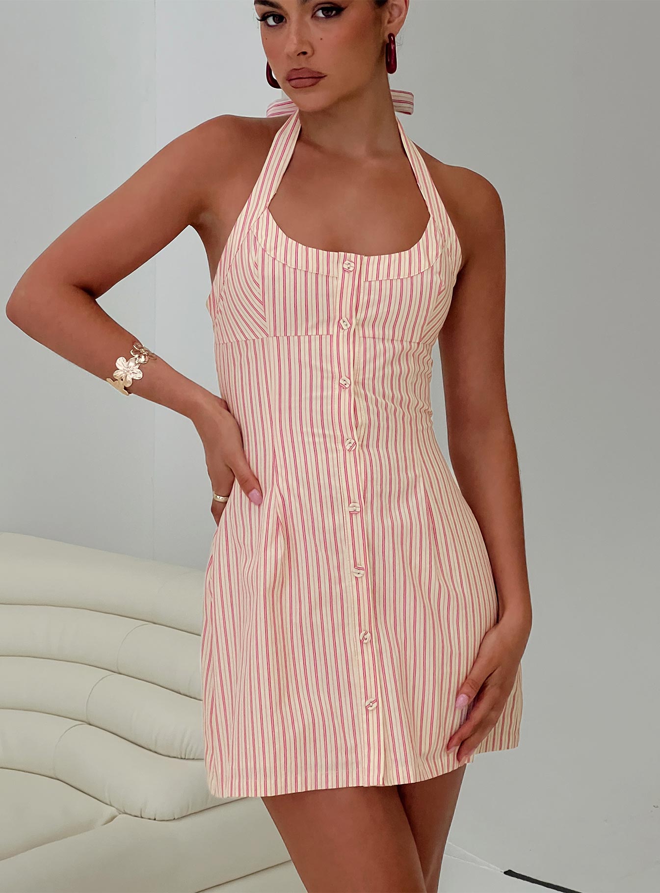 Mallorie Halter Mini Dress Pink Stripe | Princess Polly Mallorie Halter Mini Dress Pink Stripe | Princess Polly