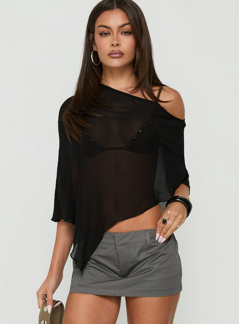 Memento Sheer One Shoulder Top Black