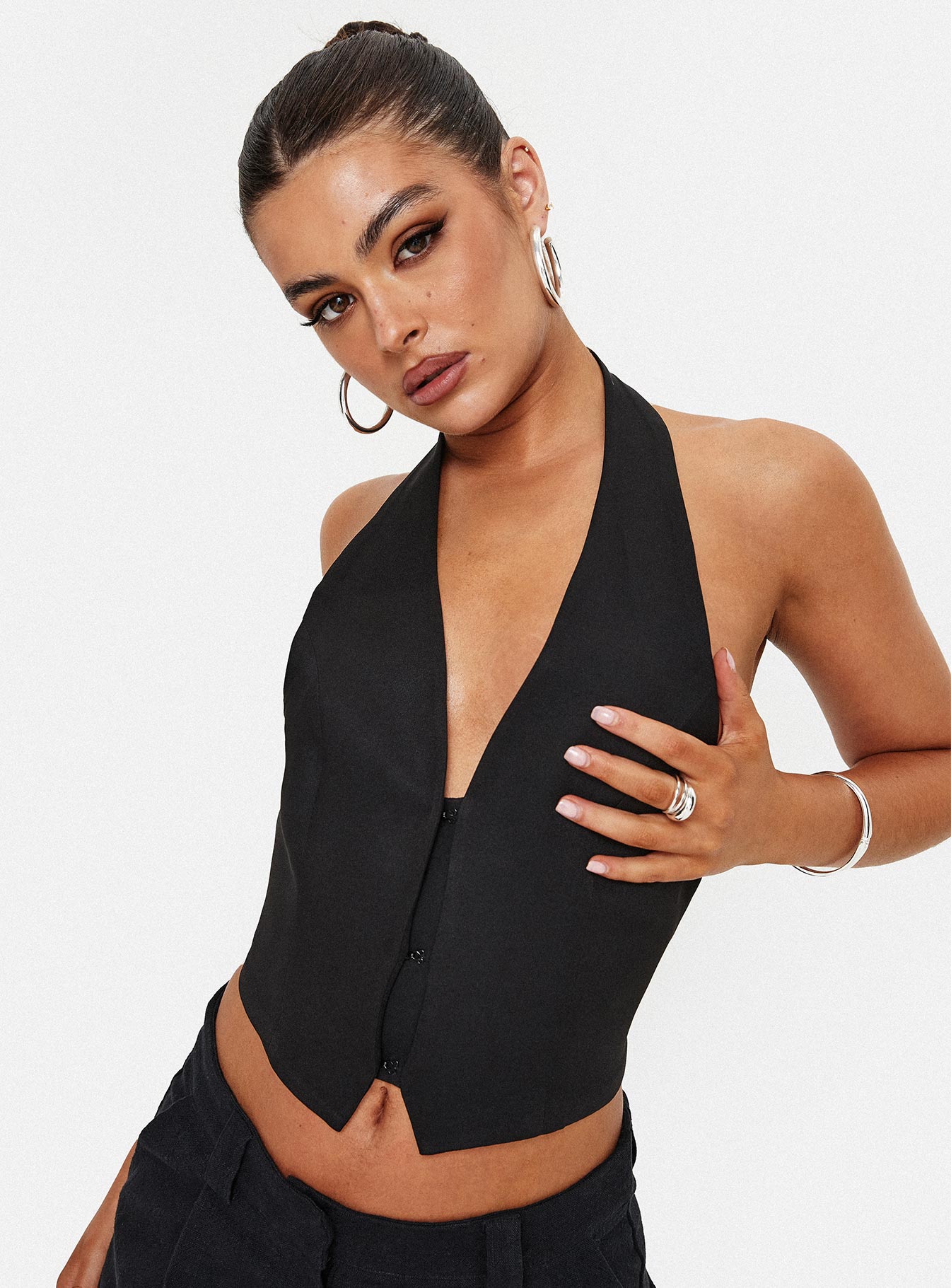 product Princess Polly Sleeveless Scoop Neck  Je Suis Halter Top Onyx