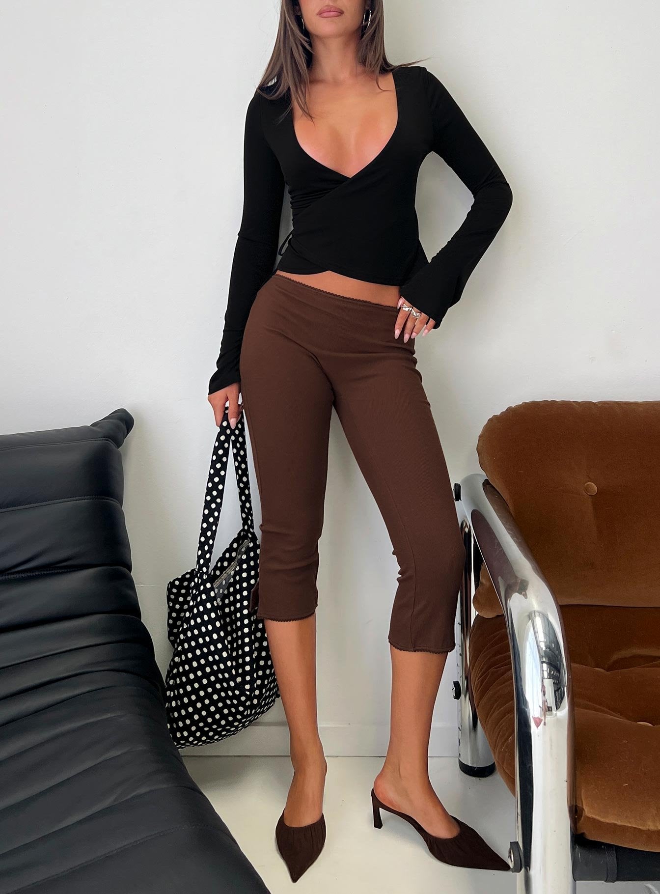 Baseline Rib Capri Pants Chocolate | Princess Polly