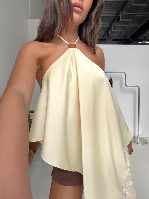 Lisada Halter Asymmetrical Top Lemon