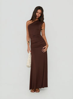 Gwenneth One Shoulder Maxi Dress Chocolate