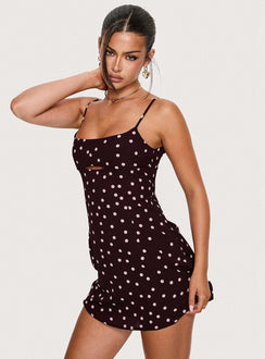 Powell Mini Dress Burgundy / Pink Polka Dot