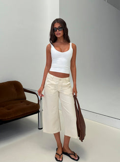 Miska Wide Leg Capri Pants Off White