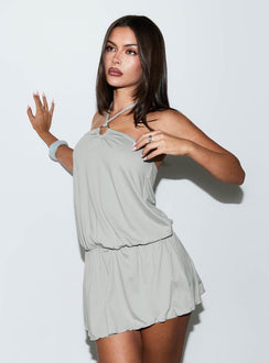 Roksy Tie Neck Drapey Romper Grey