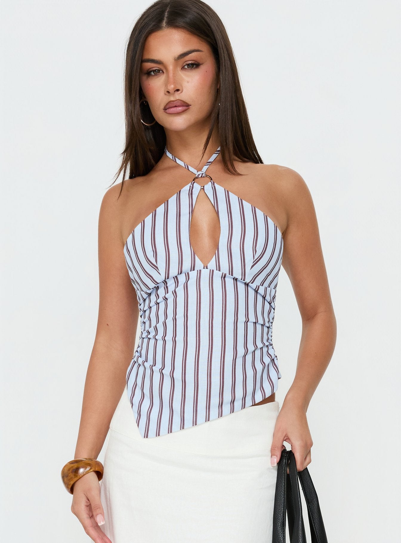Idiana Halter Keyhole Top Blue Stripe | Princess Polly