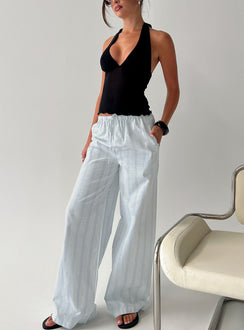 front view of model wearing Princess Polly Parklea Pants Blue / White Stripe High Rise Pants 