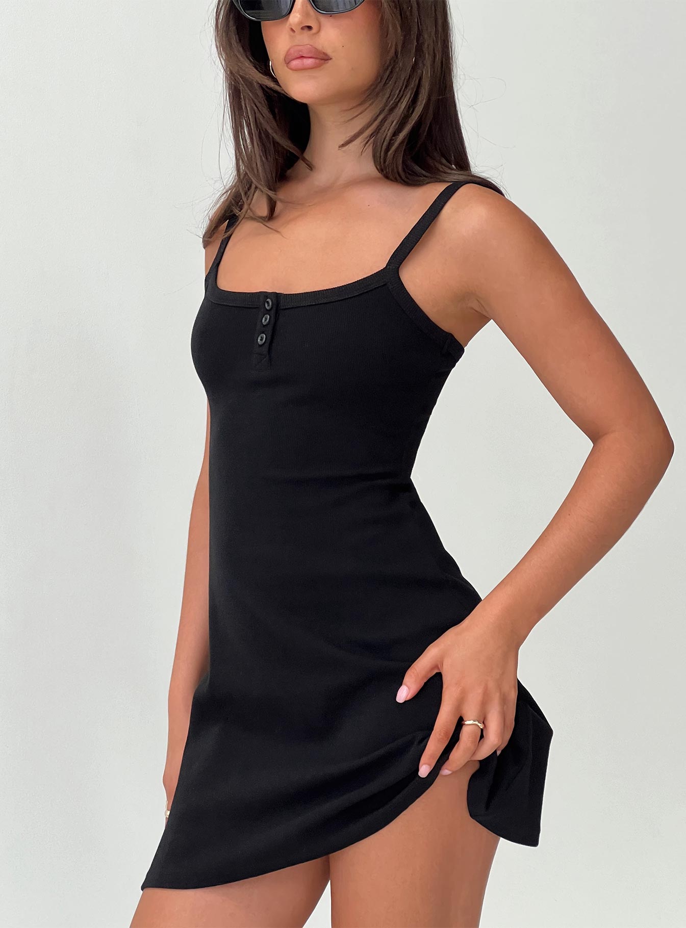 Baseline Rib Mini Dress Black | Princess Polly