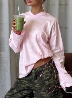Settle Down Long Sleeve V Neck Top Soft Pink