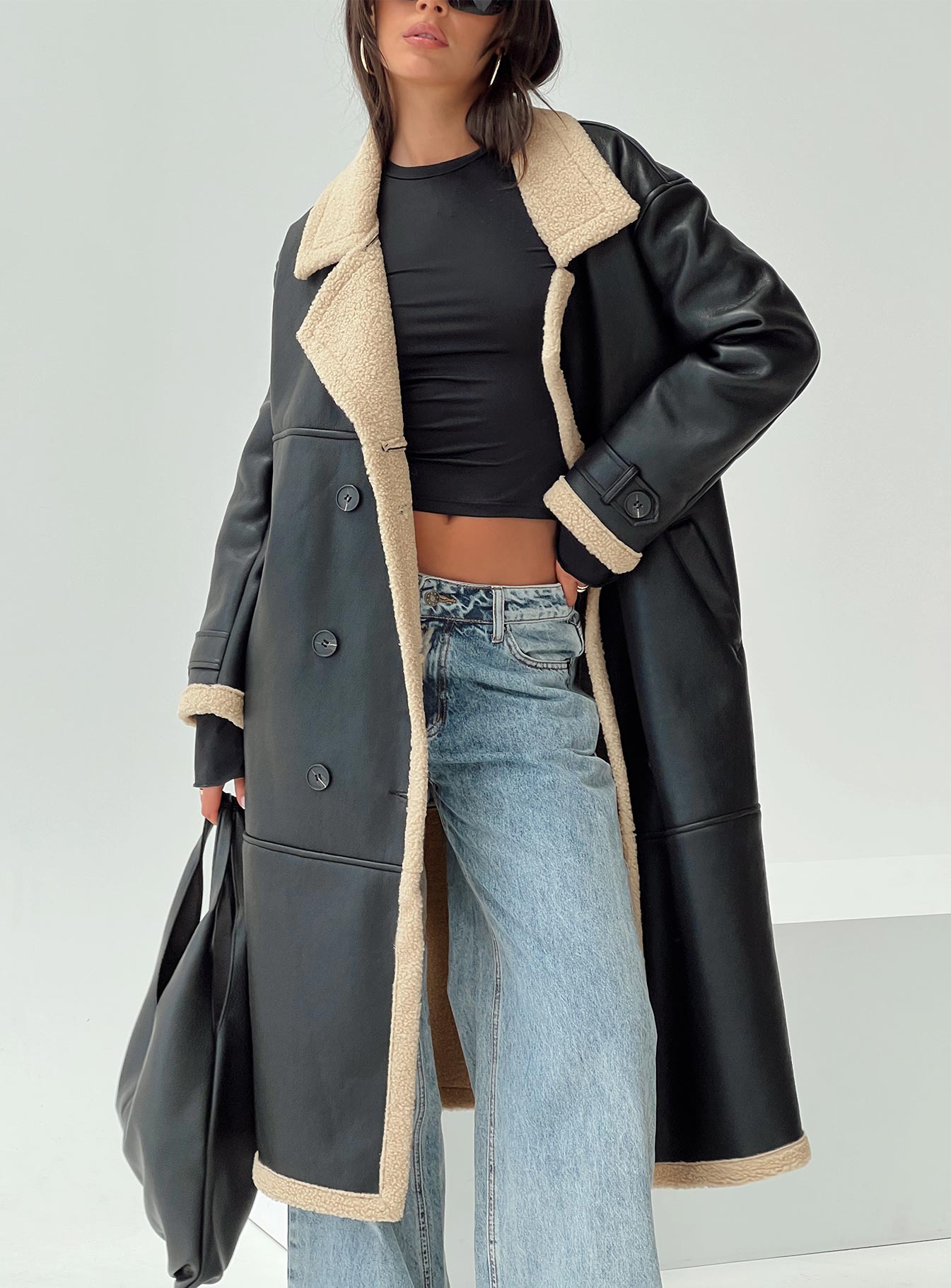 Longline hot sale shearling coat