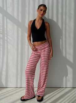 side view of model wearing Princess Polly Dreamgirl Folded Pant Pink Multi Mid Rise Pants 