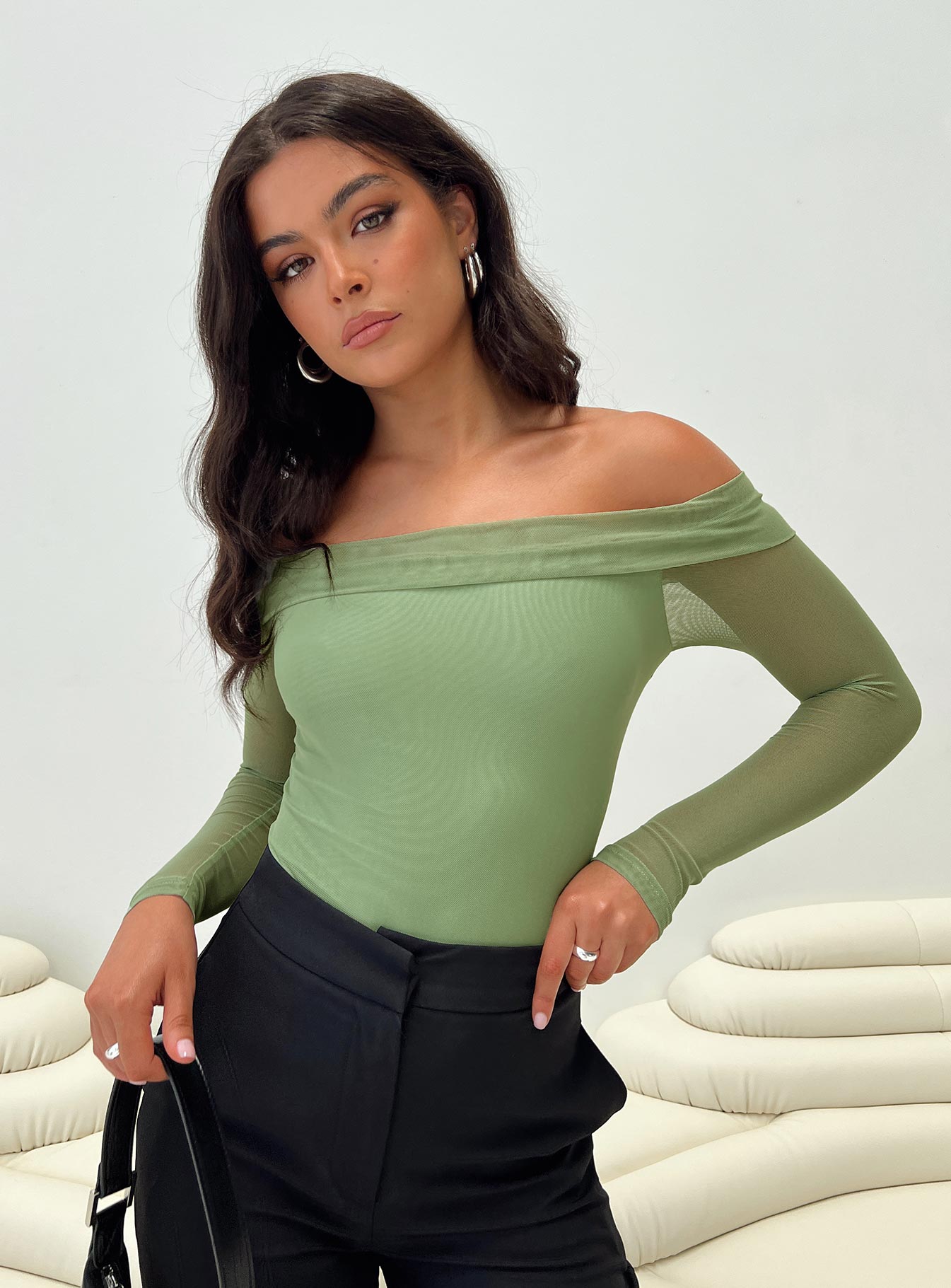 Doza off the shoulder bodysuit green