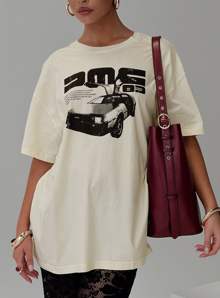 front view of model wearing Princess Polly Dmc 83 Tee White Half Sleeves Crew Neck 