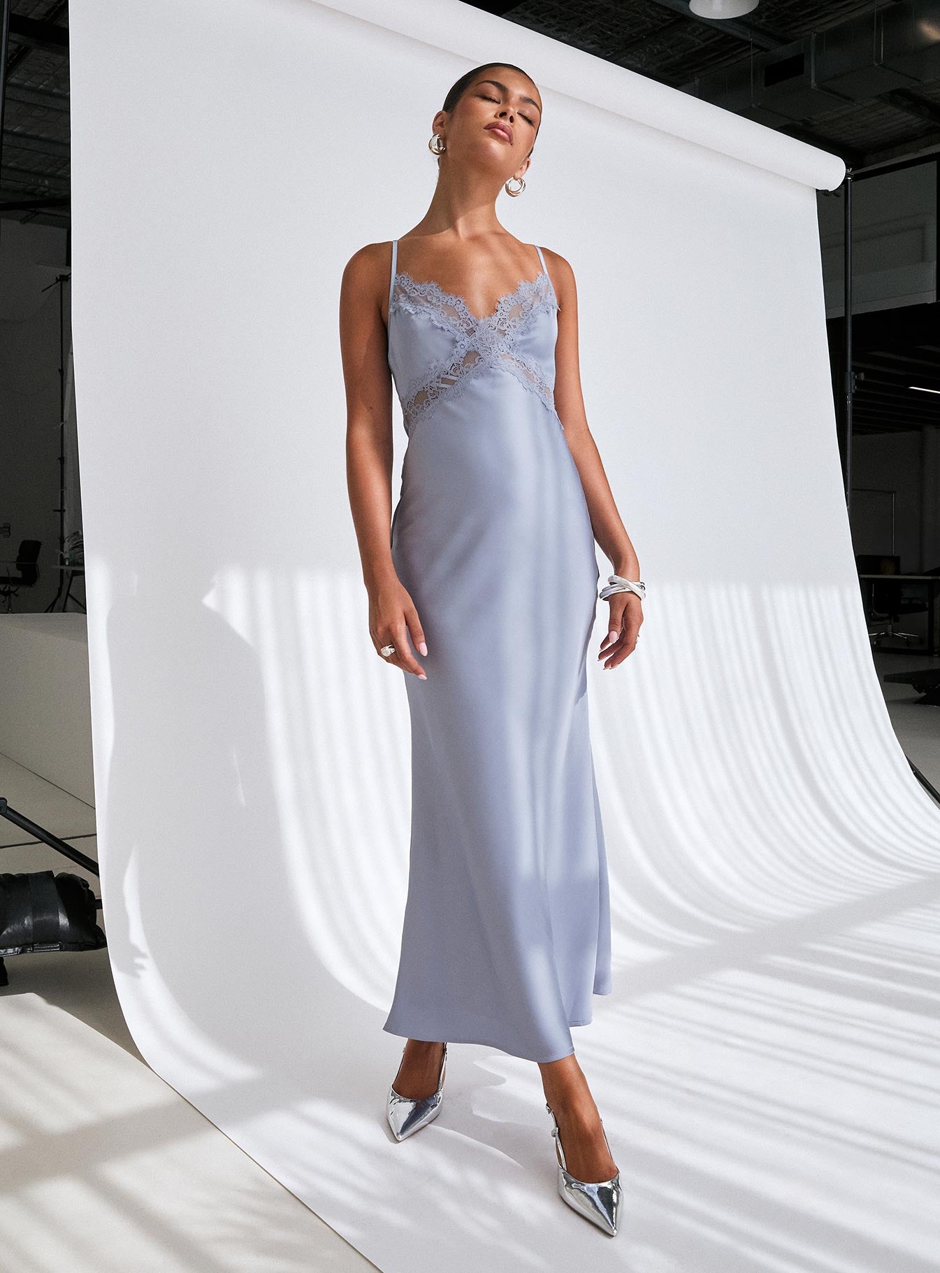 Treasure Bias Cut Maxi Dress Blue | Princess Polly