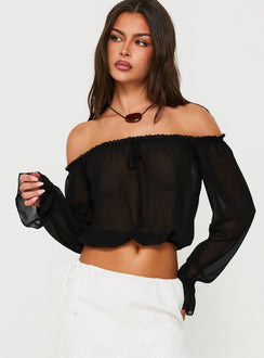 Mariya Off Shoulder Long Sleeve Top Black