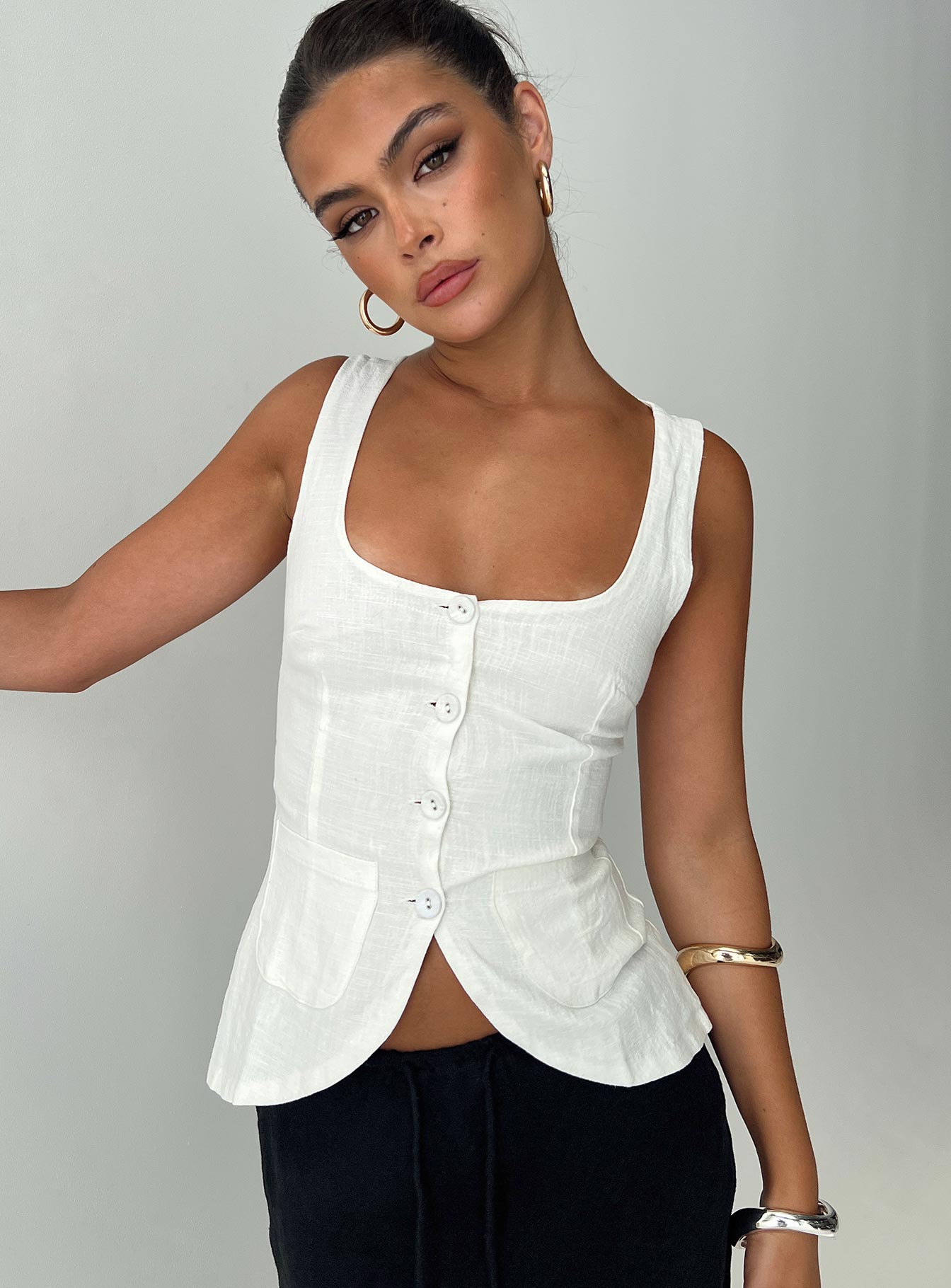 Princess Polly Spirito Square Neck Vest - White Princess Polly Spirito Square Neck Vest - White