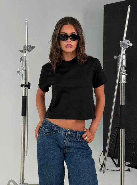 Dealia High V Boxy Tee Black