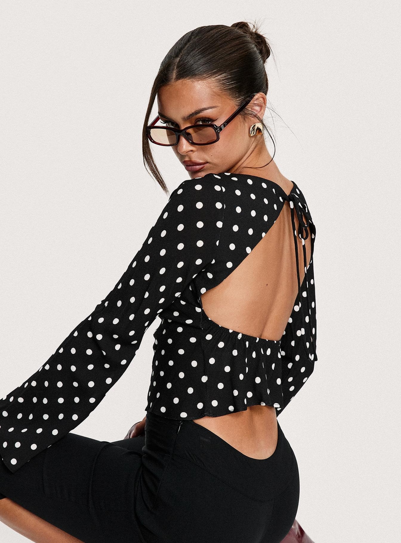 Lady Lady Long Sleeve Backless Top Black / White Polka | Princess