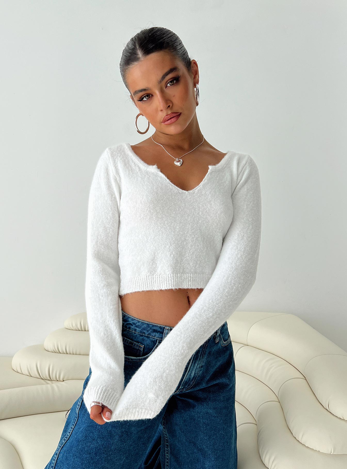 Shalini long sleeve top white