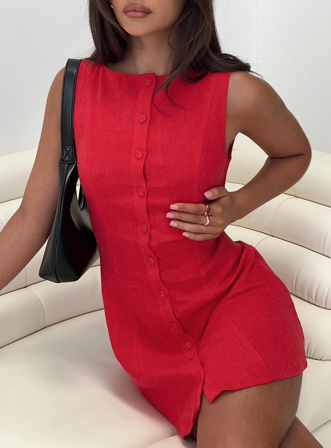 Dollie Linen Mini Dress Red | Princess Polly Dollie Linen Mini Dress Red | Princess Polly