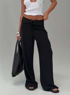 front view of model wearing Princess Polly Raymonde Pants Black High Waisted Pants 