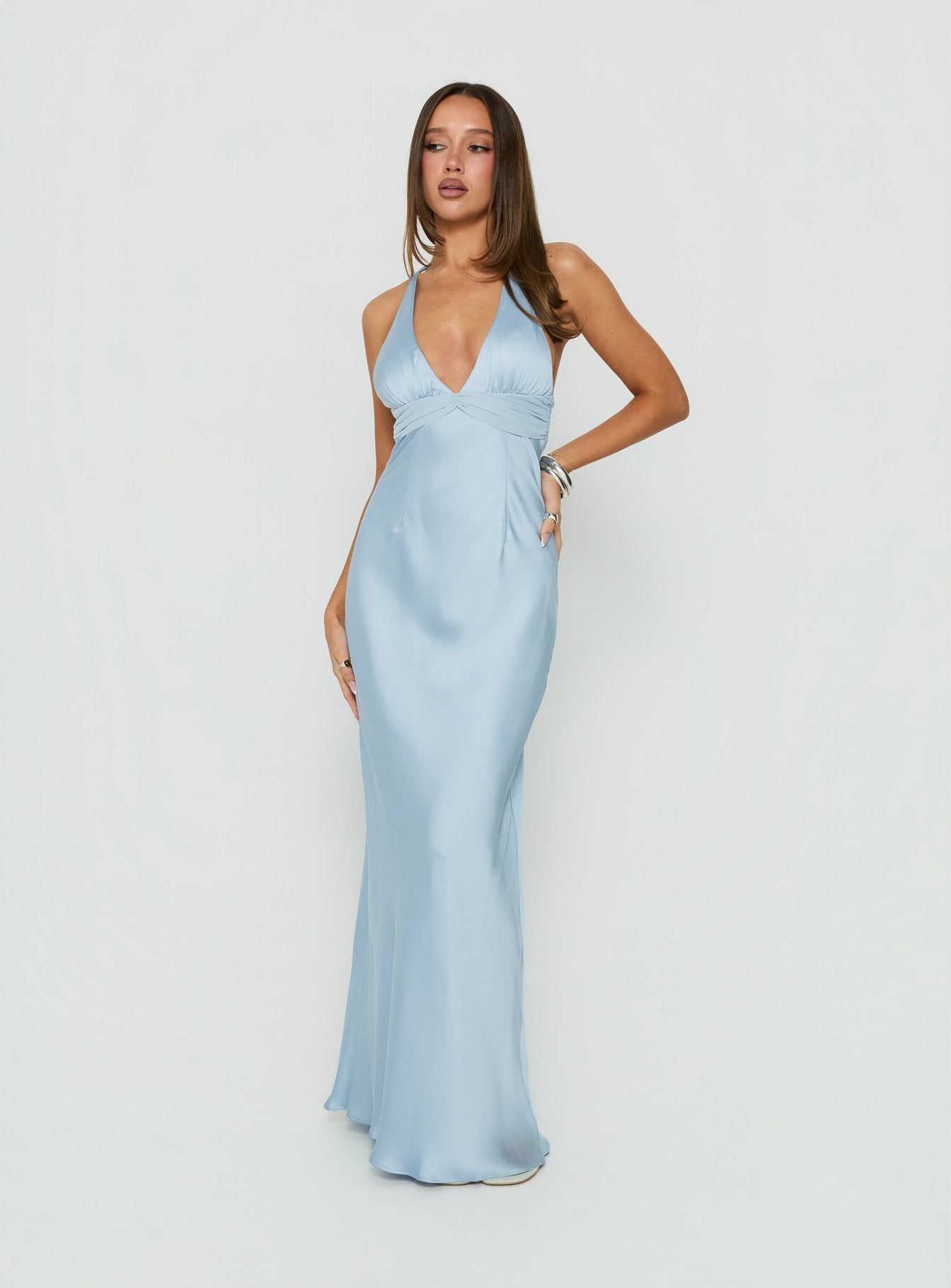 Odyssa Halter Maxi Dress Blue Slate | Princess Polly