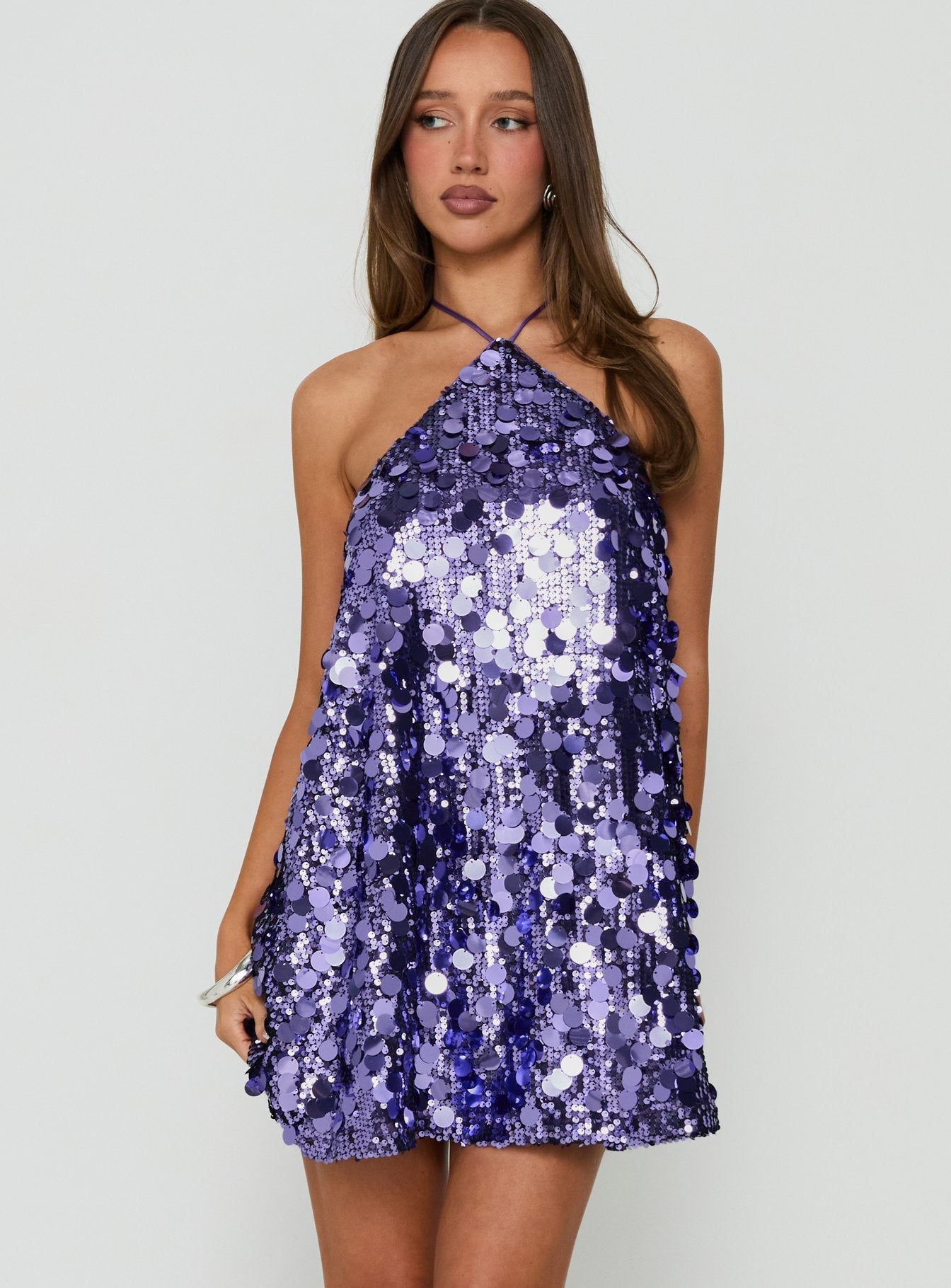 Fluorescents Halter Mini Dress Purple