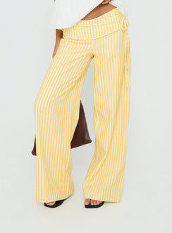 back view of model wearing Princess Polly Silver Moon Pants Yellow Stripe Low Rise Pants 
