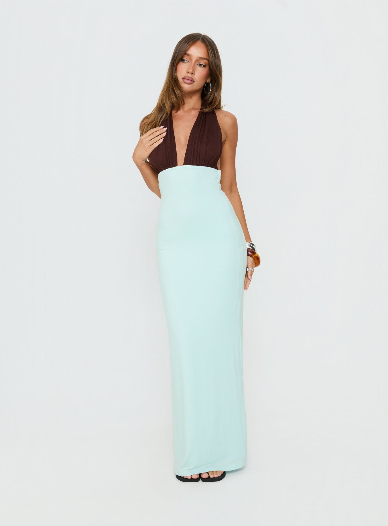Dulzura Halter Maxi Dress Blue | Brown | Blue | Brown | Womens