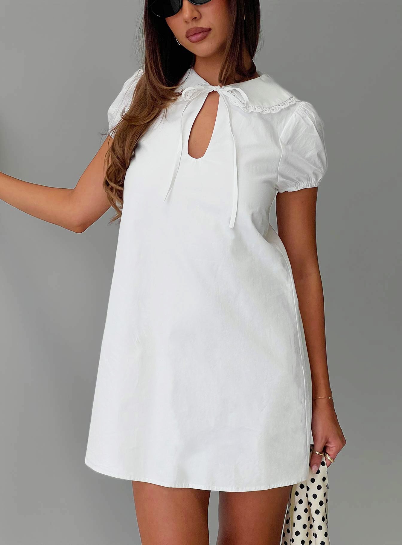 You've Got Mail Lace Trim Keyhole Mini Dress | White | Womens You've Got Mail Lace Trim Keyhole Mini Dress | White | Womens