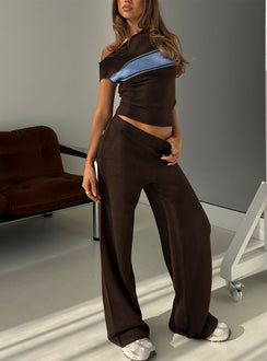 front view of model wearing Princess Polly Bekki Wide Leg Knit Pant Brown High Rise Pants 