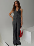 front view of model wearing Princess Polly Parks Pants Charcoal High Waisted Pants 