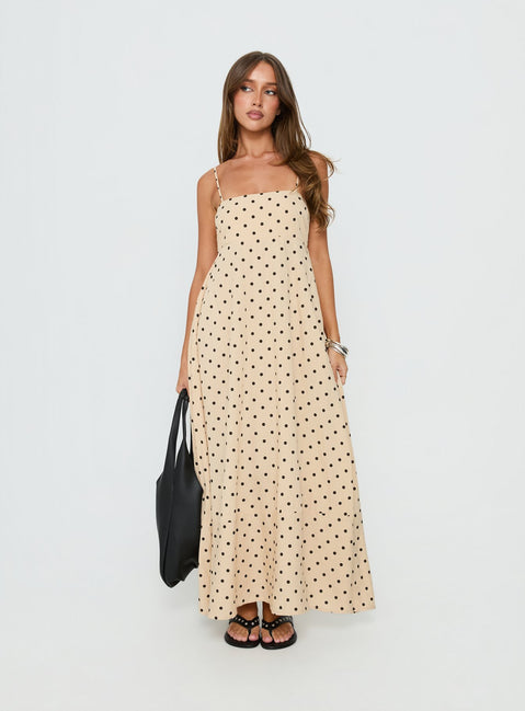 Triniti Square Neck Maxi Dress | Cream Polka Dot | Womens