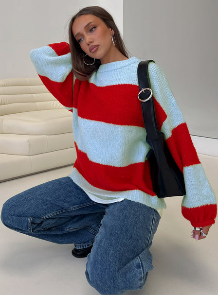 Princess Polly Bastien Crew Neck Knit Sweater Blue