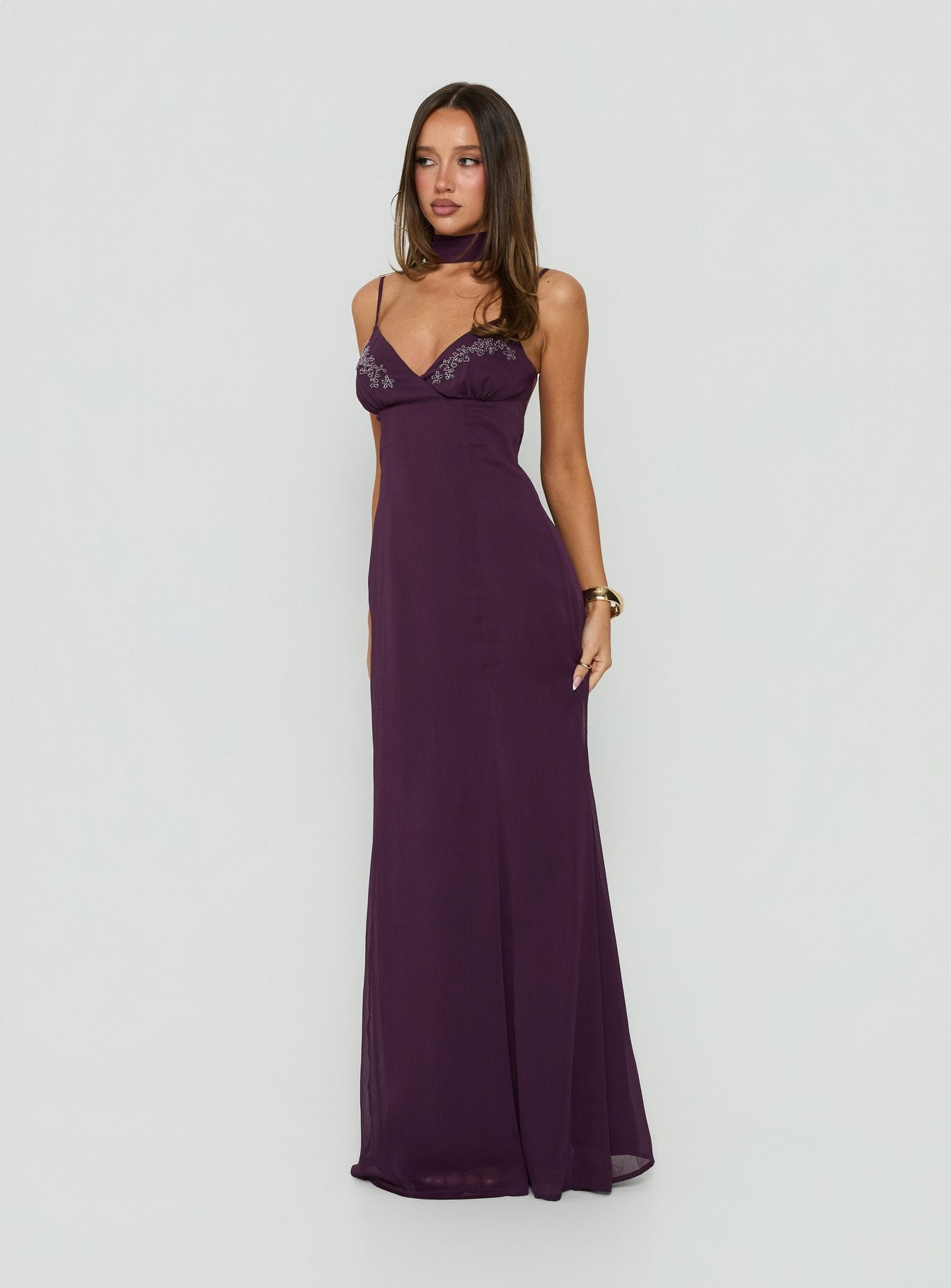 Jadira Scarf Maxi Dress Plum
