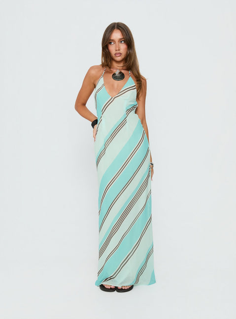 esmira halter maxi dress brown stripe Esmira Halter Maxi Dress | Blue Stripe | Womens