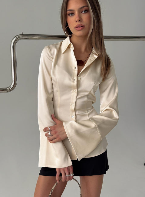 Emalona Long Sleeve Satin Top Cream