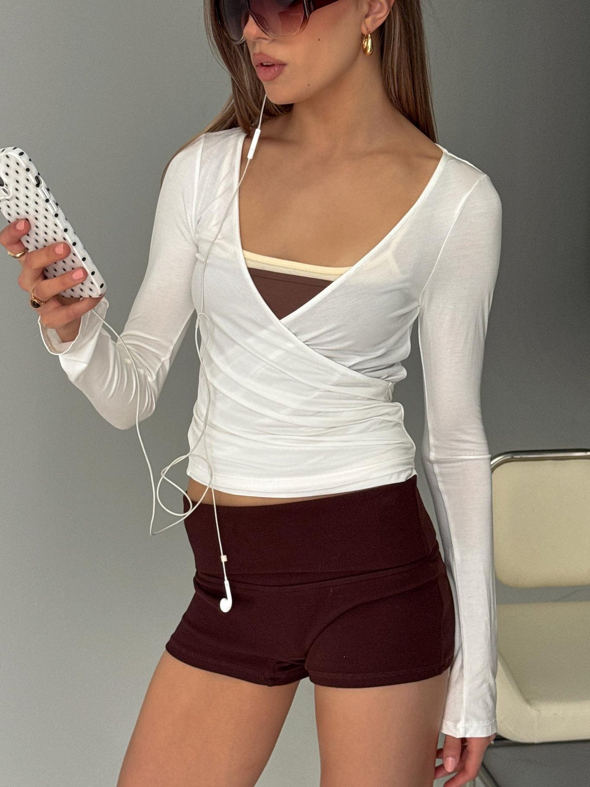 Princess Polly Sylka Long Sleeve Jersey Wrap Top White