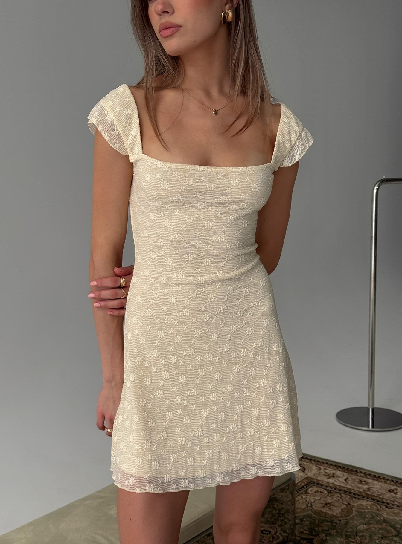 unpredictable layered ruffle neckline mini dress butter Luca Ruffle Mini Dress- Butter Parker James