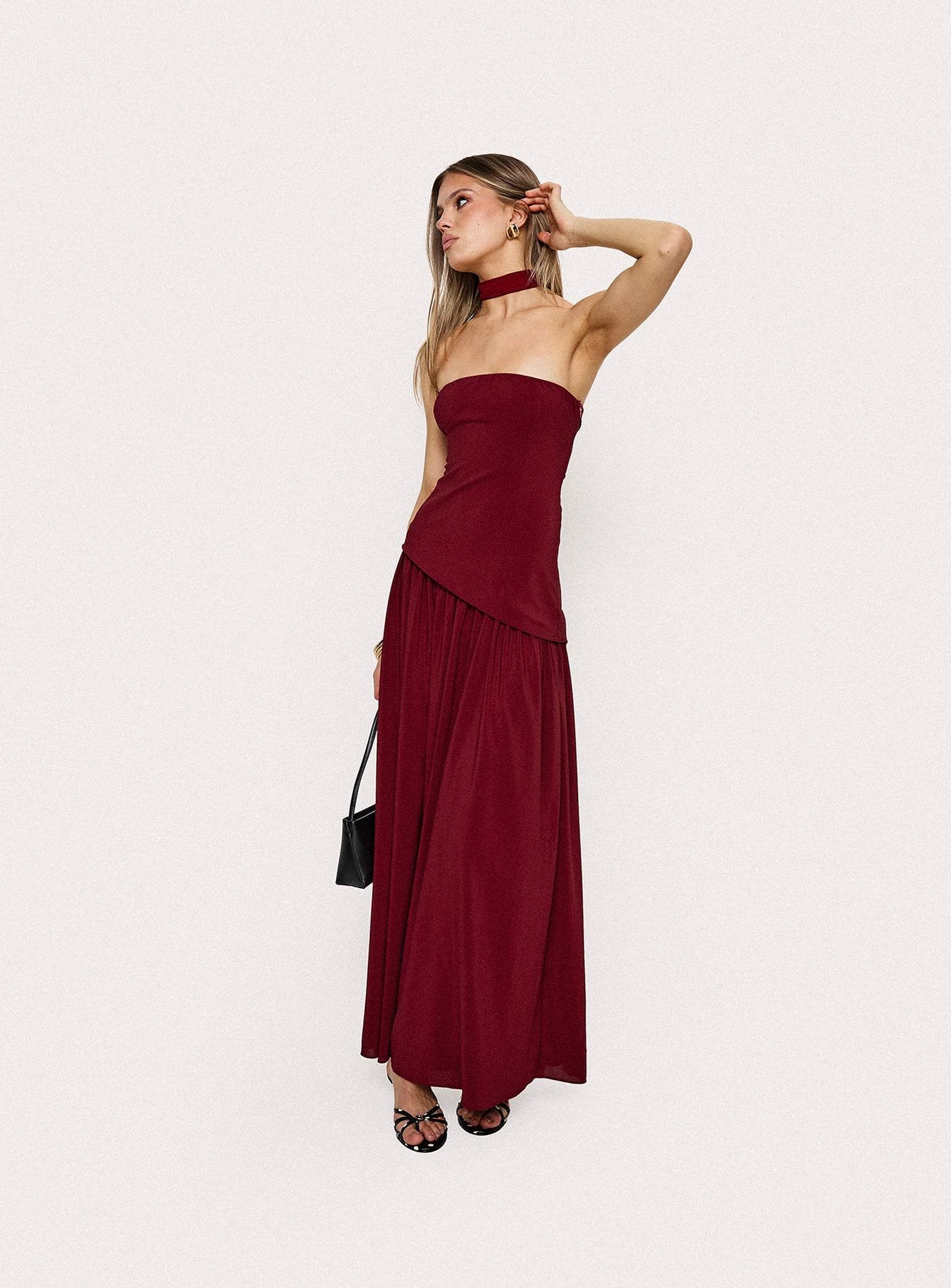 Odela Strapless Drop Waist Maxi Dress Cherry | Princess Polly Odela Strapless Drop Waist Maxi Dress Cherry | Princess Polly