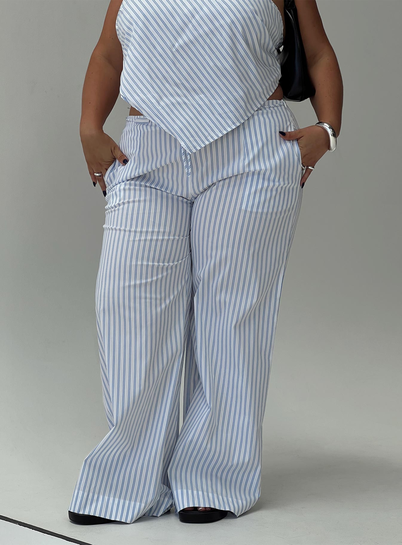 Collied low rise pants blue / white stripe curve