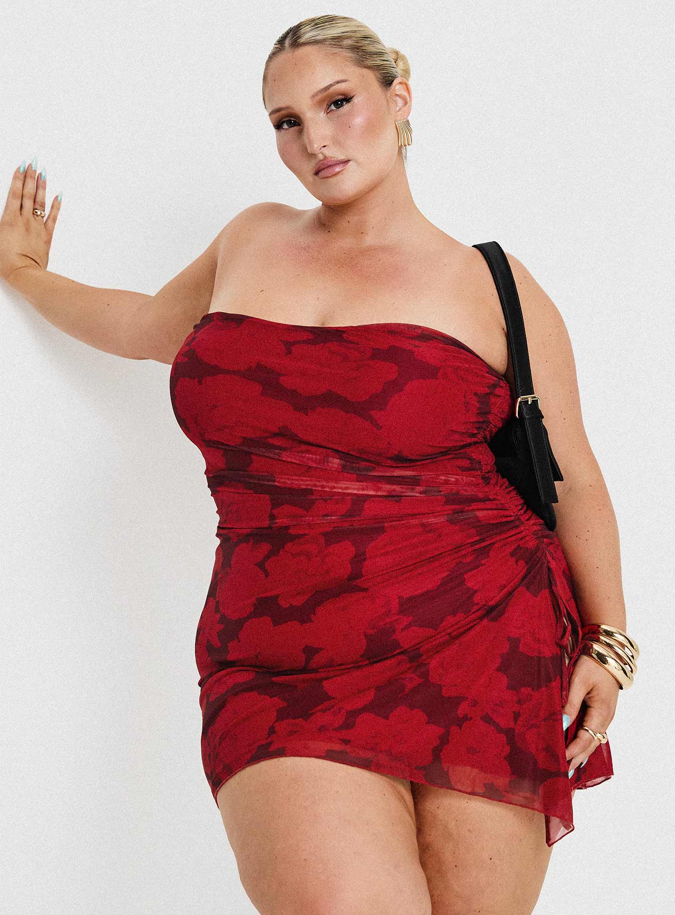 donelli mini dress burgundy red floral Princess Polly Lower Impact
