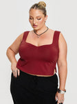 Burgundy Crop top Sweetheart neckline, pinched detail at bust, fixed shoulder straps