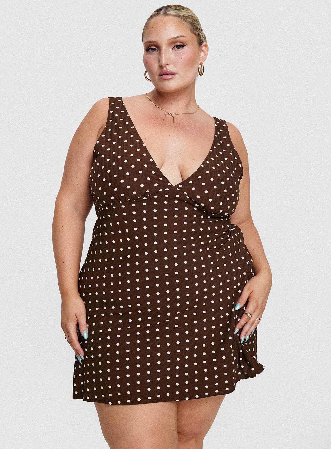 Nellie mini dress brown polka dot curve