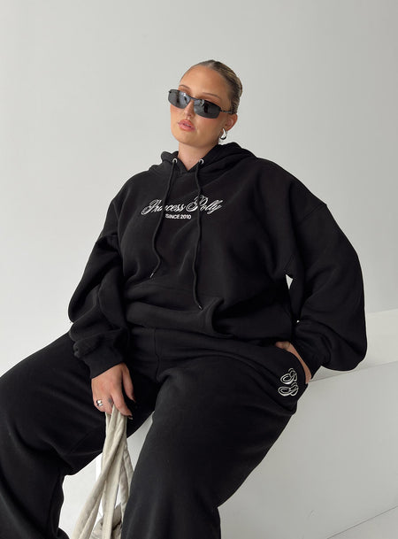Black Graphic print hoodie Drawstring hood, ribbed cuffs & waistband, drop shoulder