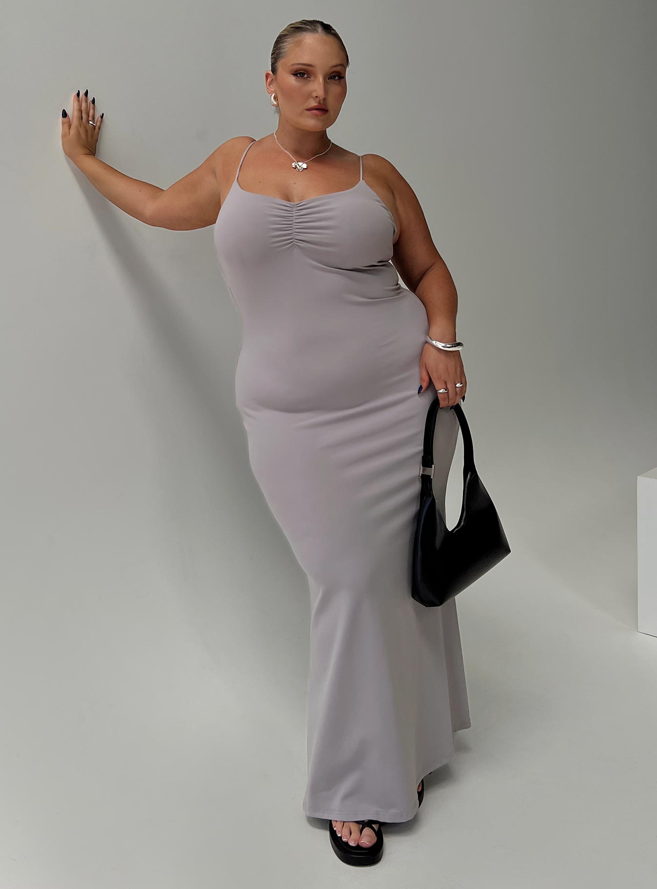 Arabellia Maxi Dress Grey Curve | Princess Polly Arabellia Maxi Dress Grey Curve | Princess Polly