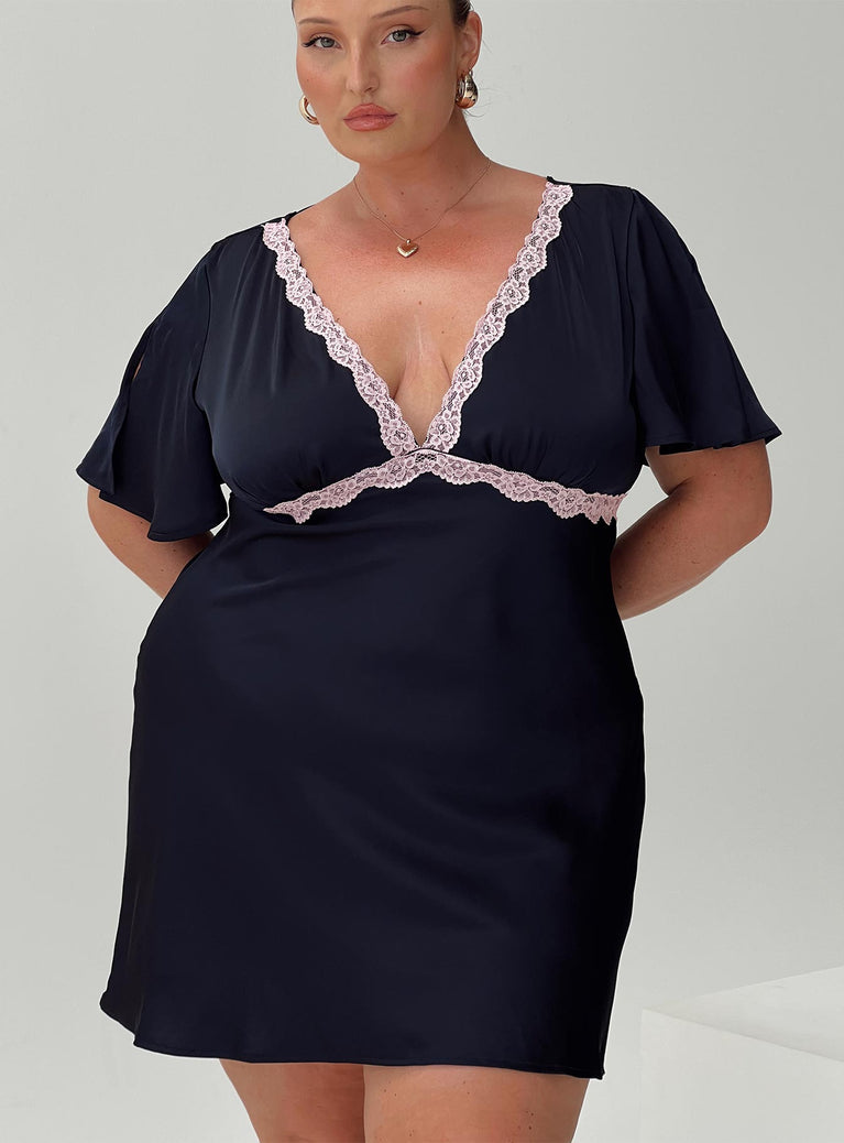 Princess Polly Plunger  Jaron Mini Dress Navy Curve