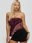 front view of model wearing Princess Polly Lourde Strapless Top Wine Sleeveless straight 