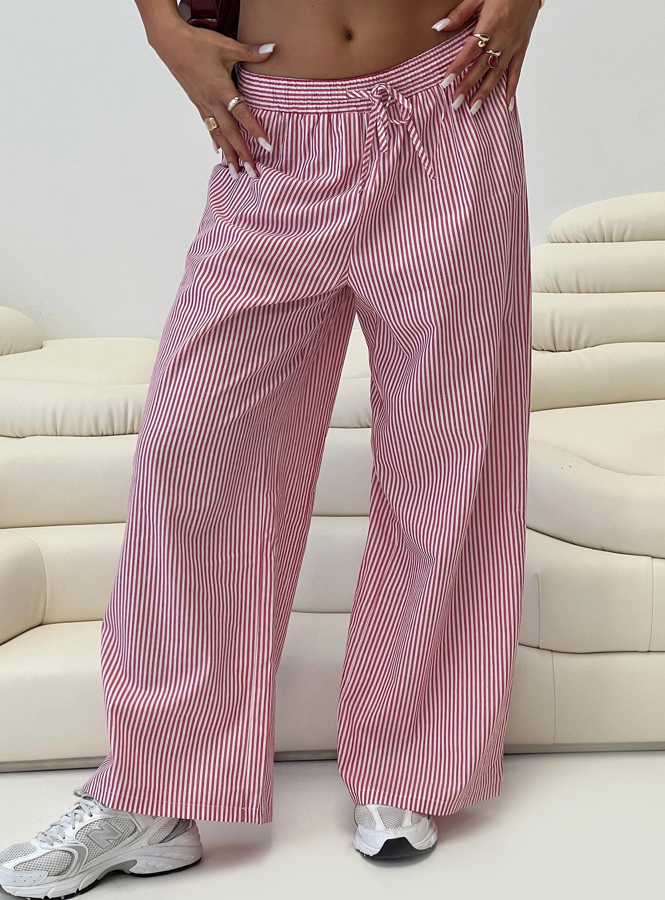 Holiday tie front pants red/white stripe