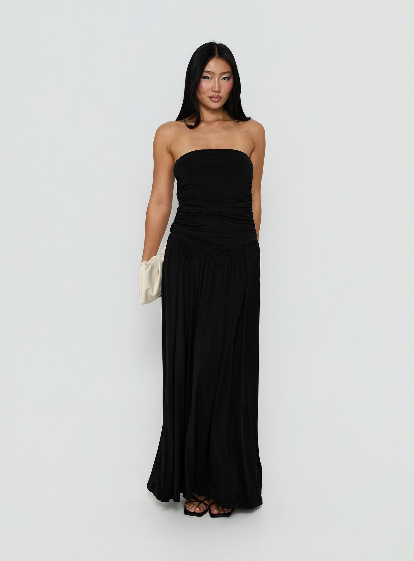 Adalisa Strapless Ruched Maxi Dress / Black